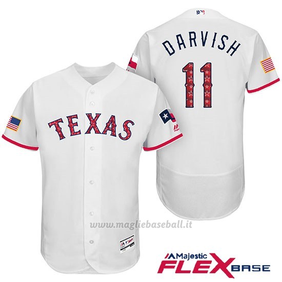 Maglia Baseball Uomo Texas Rangers 2017 Estrellas y Rayas Yu Darvish Bianco Flex Base